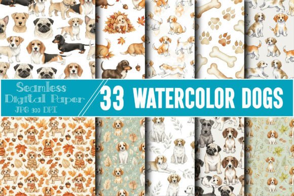 Download Watercolor Dogs Seamless Patterns - Premium Resources